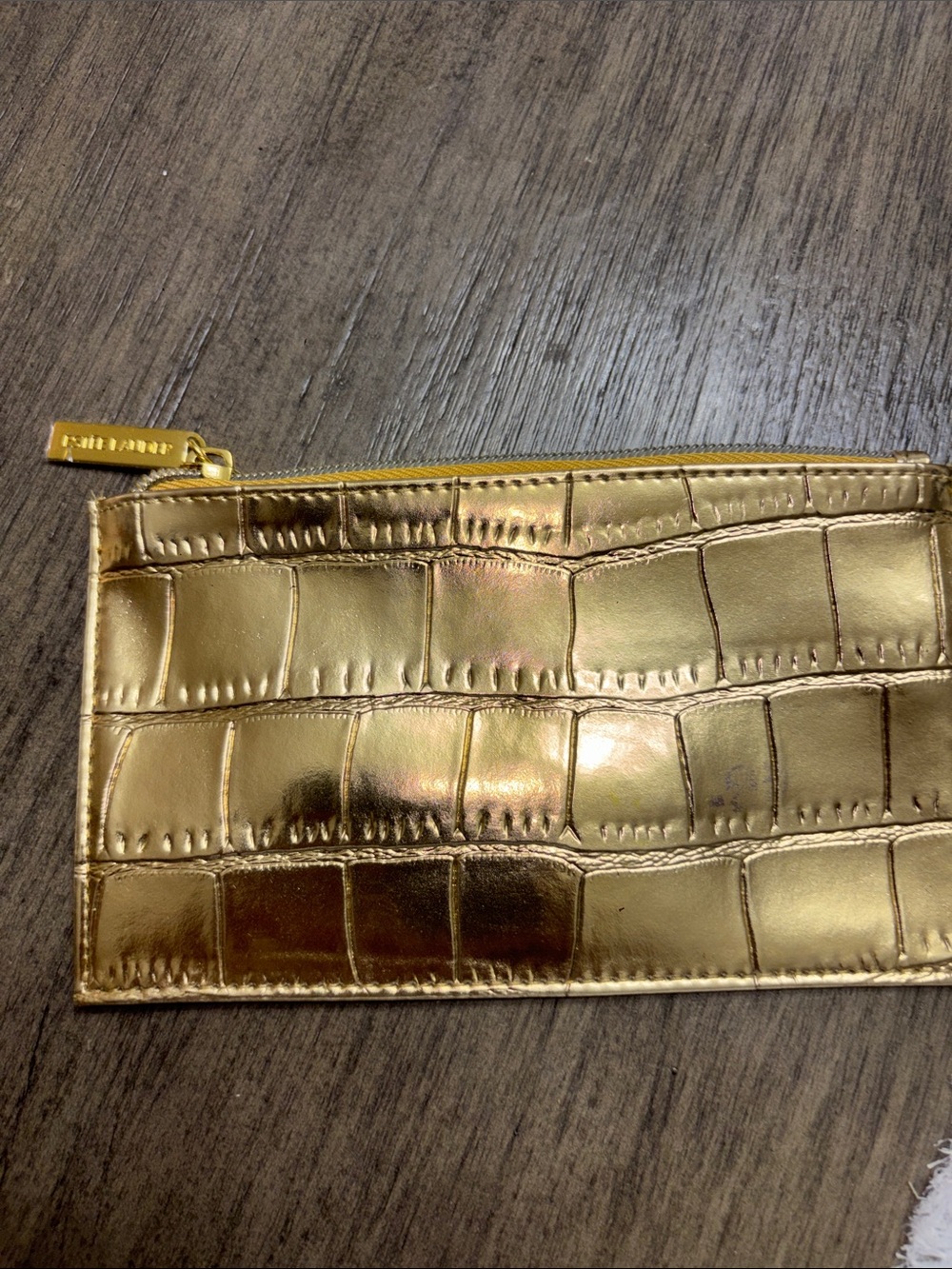 Estee Lauder Metallic Gold Croc-Embossed Card Holder